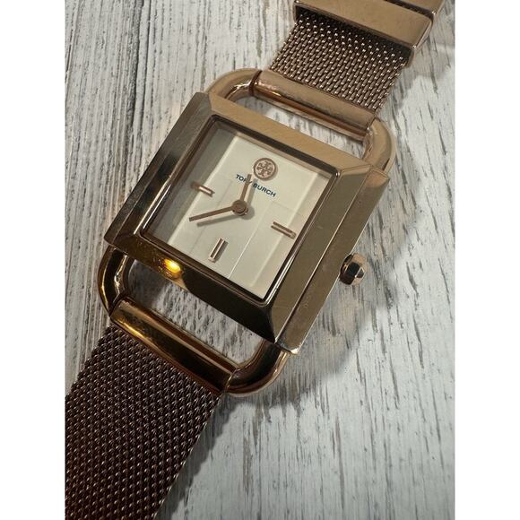 Tory Burch Accessories - TORY BURCH Phipps Womens Rose Gold Watch, White Square Dial, Steel Mesh Band